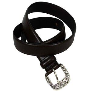 Fossil Dark Brown Leather Belt Filigree/Scroll Metal Belt Buckle Women S Med